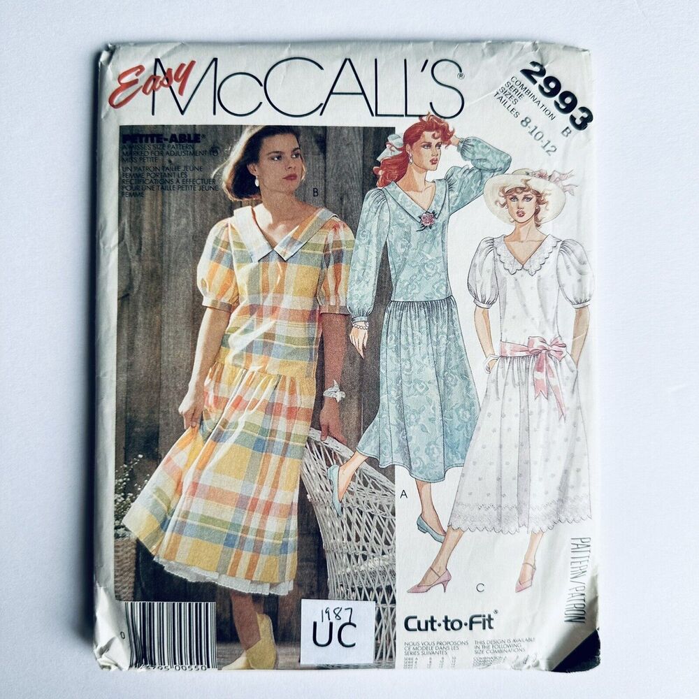 1980s McCalls 2993 Misses Dress Petticoat Cut To Fit Pattern Sz 8-12 UNCUT